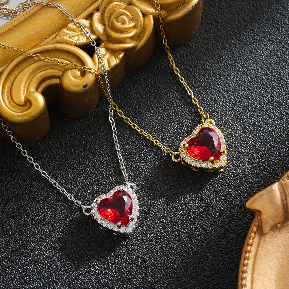 Titanium Steel Sword Red Love Two-piece Micro Inlaid Zircon One Necklace