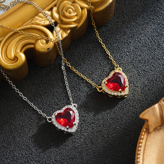 Titanium Steel Sword Red Love Two-piece Micro Inlaid Zircon One Necklace