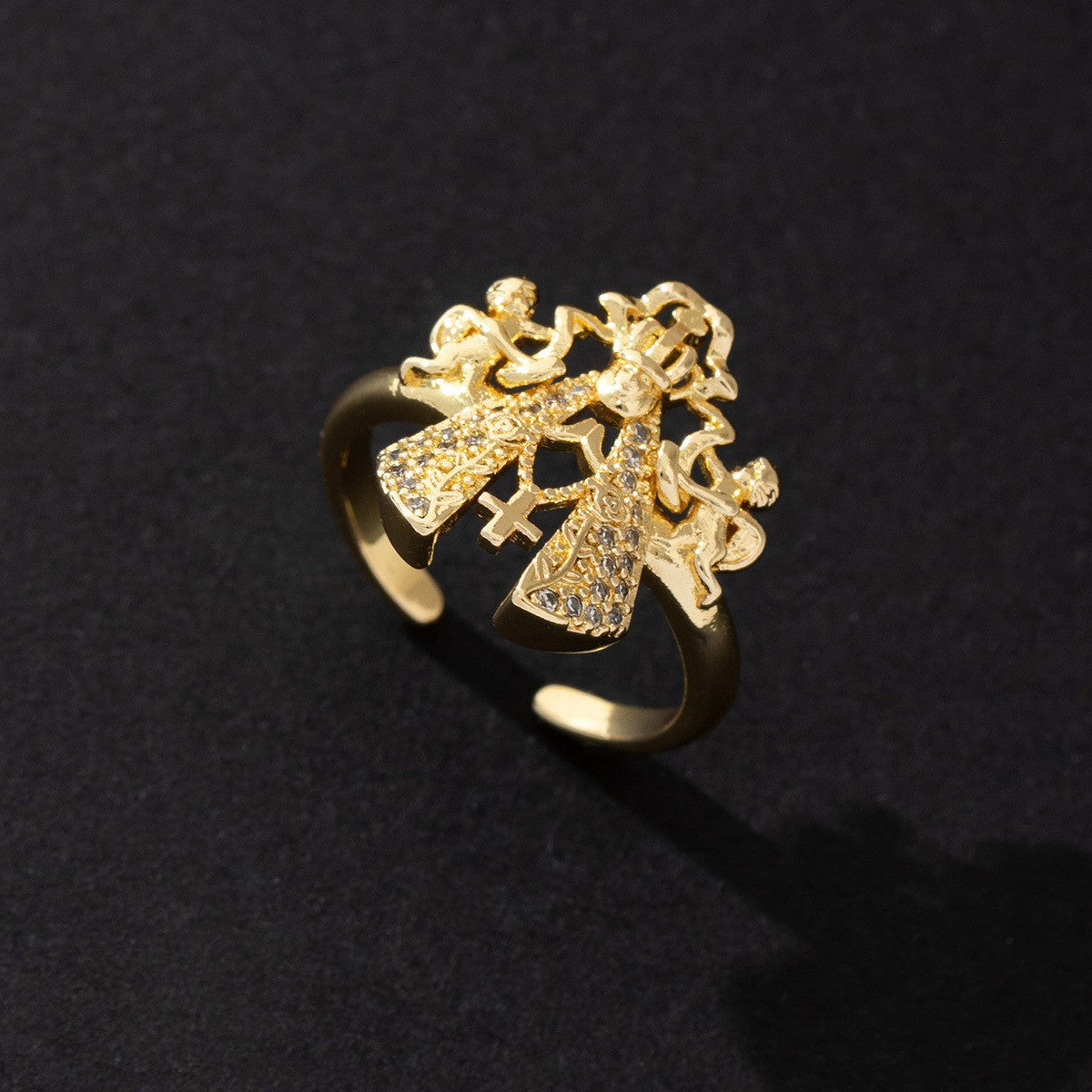Women's Copper Zircon Electroplated Real Gold Open Index Ring