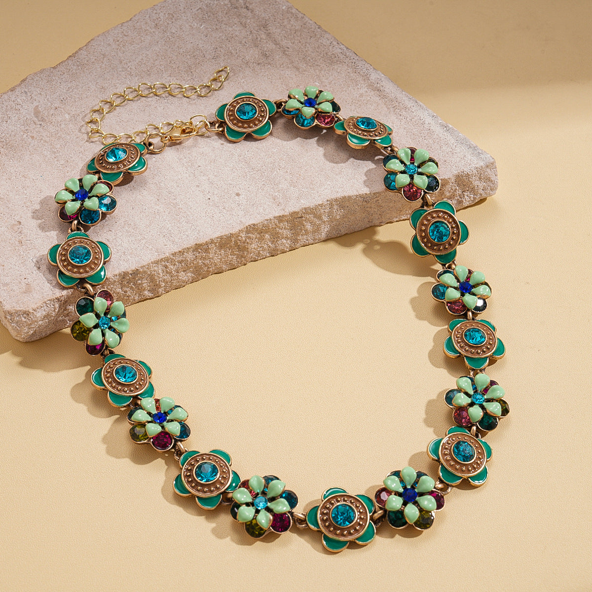 Style Turquoise Blue Diamond Flower Ear Light Luxury Minority Clavicle Necklaces