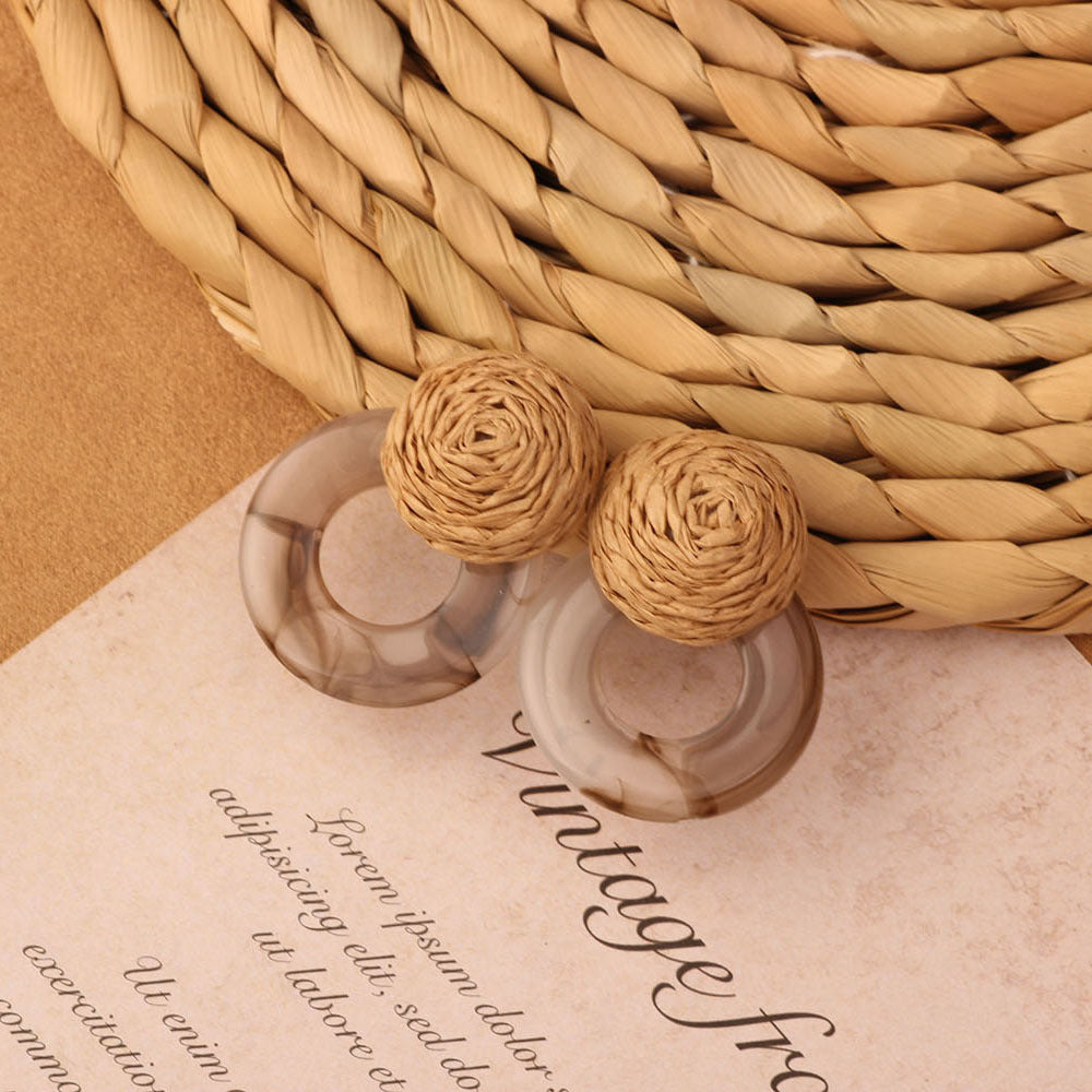 Retro Beach Vacation Bohemian Grass Rattan Woven Female Temperament Long Earrings
