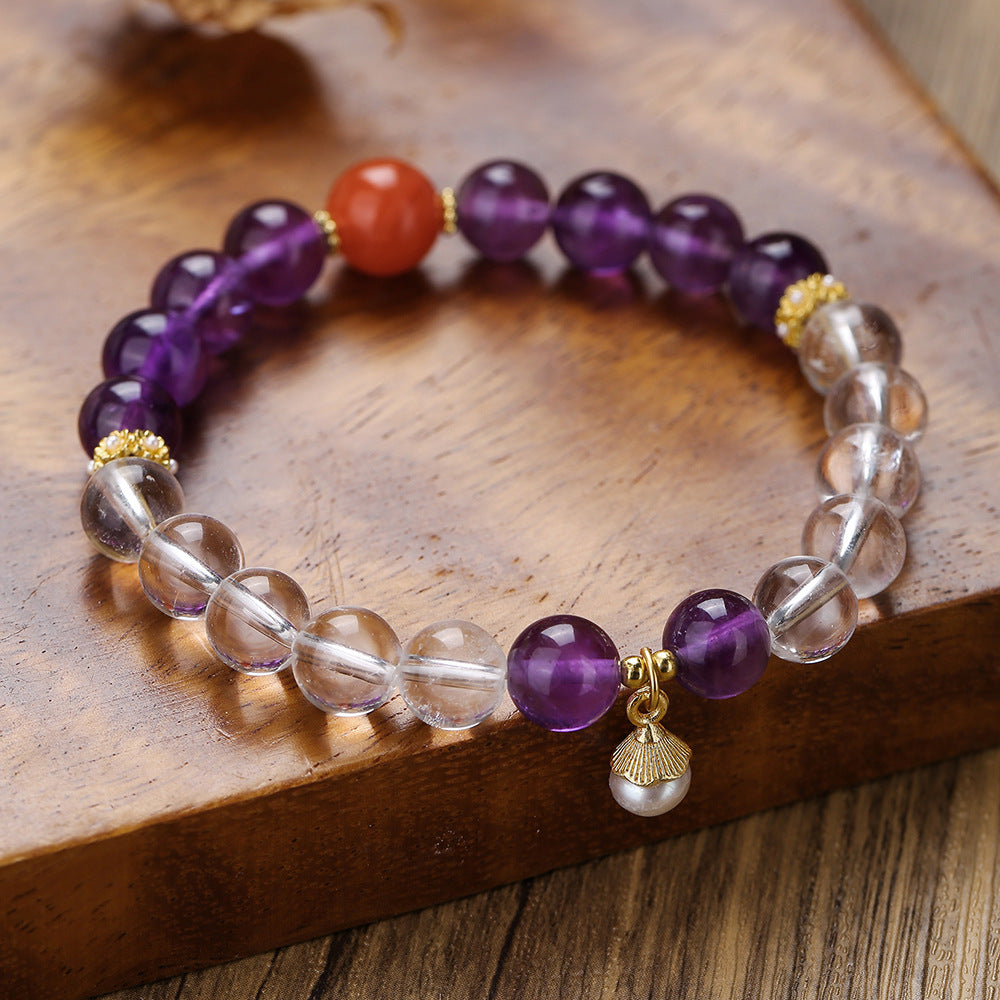 Women's Natural Amethyst Beaded For Mild Luxury Retro Bracelet