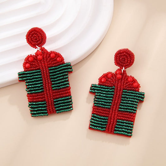 Creative Christmas Fabric Bead Tree Elderly Earrings