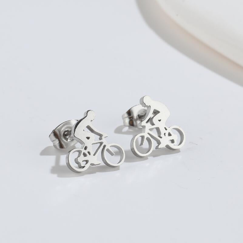 Steel Sports Series Ear Man Riding Bicycle Earrings