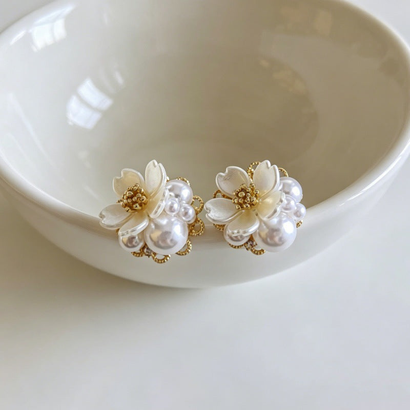 Vintage Pink Butterfly Pearl Small Delicate Stud Earrings