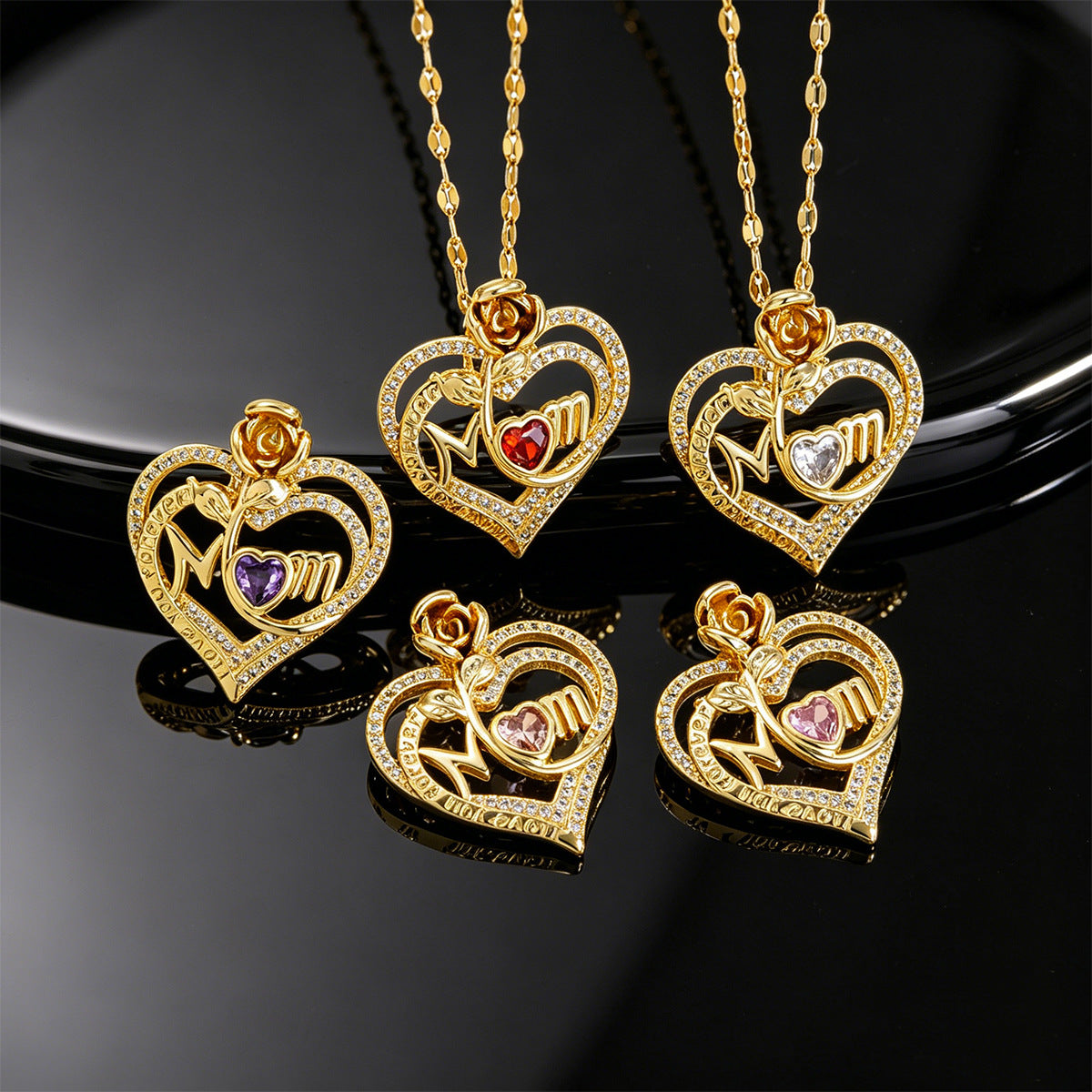 Fashion Elegant Rose Flower Love Heart Mother's Day Gift For Necklace