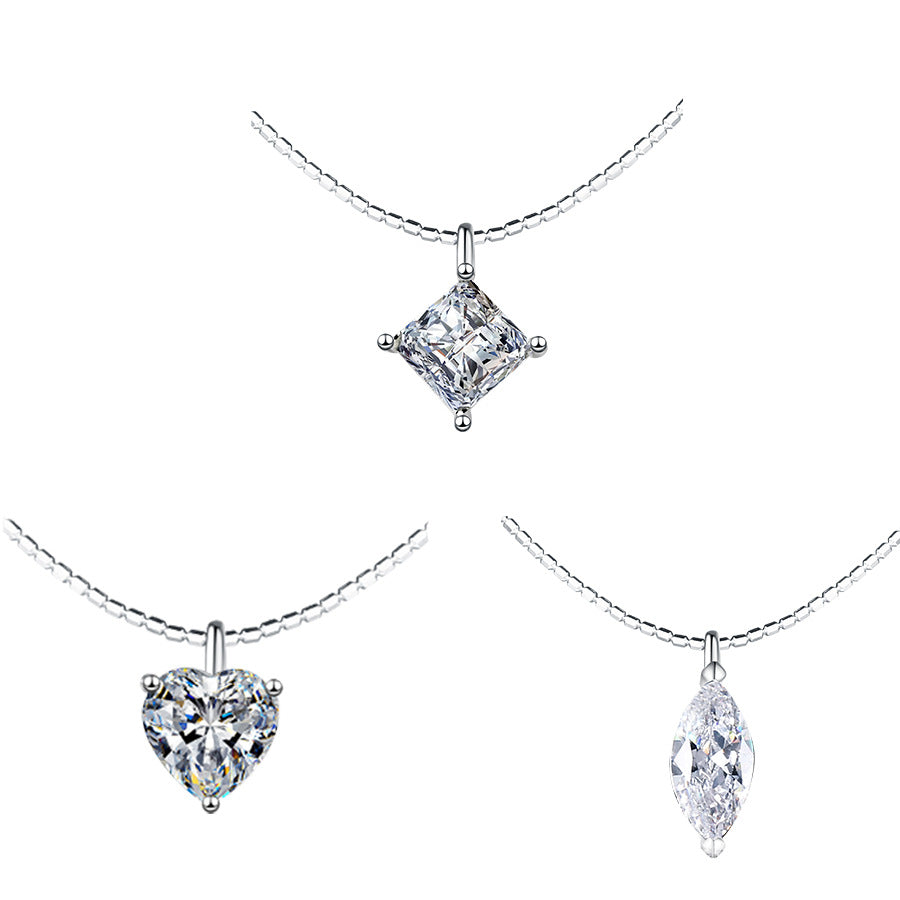 Women's Sier Moissanite Clavicle Chain Detachable Korean Necklaces