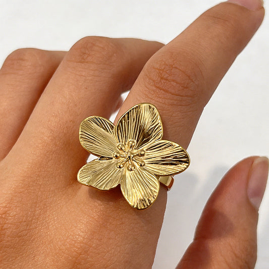 Court Style Stainless Steel Flower Stylish Ring