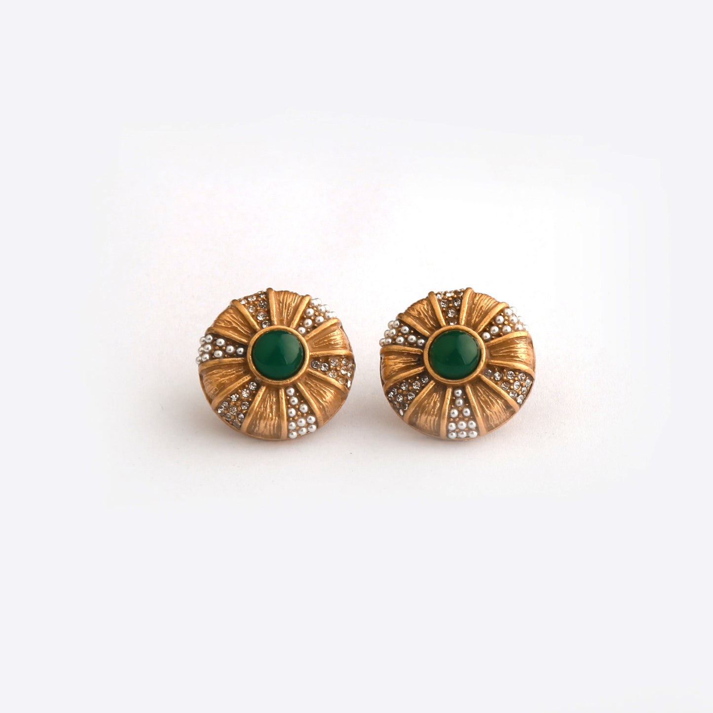 Real Gold Gaanized Enamel Diamond Retro Earrings