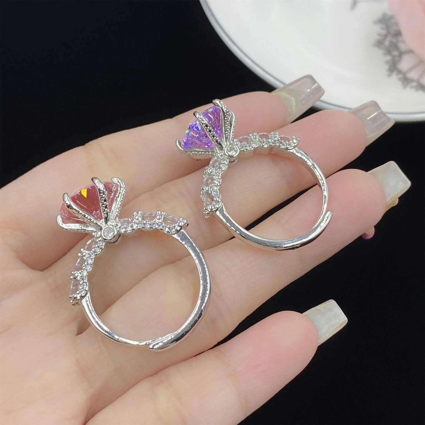 Spodumene Purple Pink Zircon Simple Temperament Open Female Rings