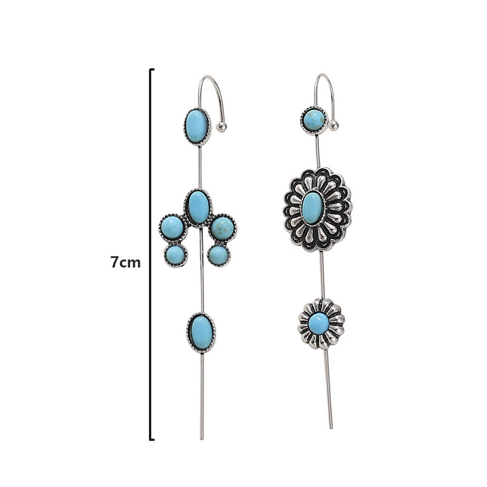 Women's Bohemian Ethnic Style Turquoise Ear Hanging Metal Earrings