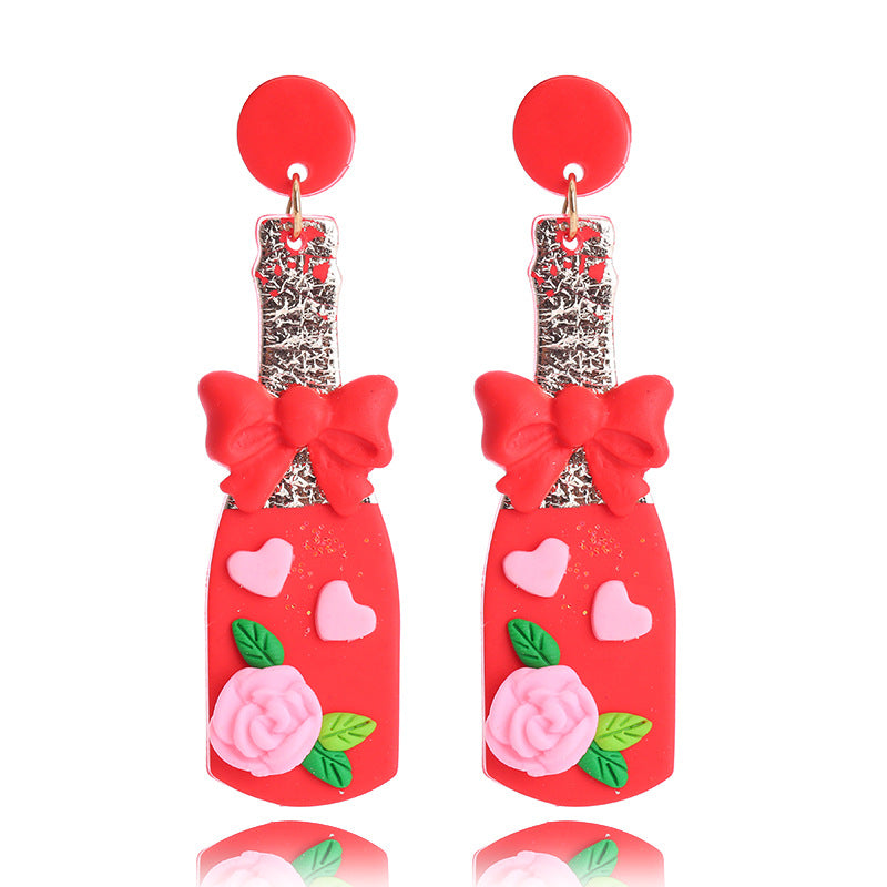 Clay Love Sweet Lady Style Red Wine Earrings