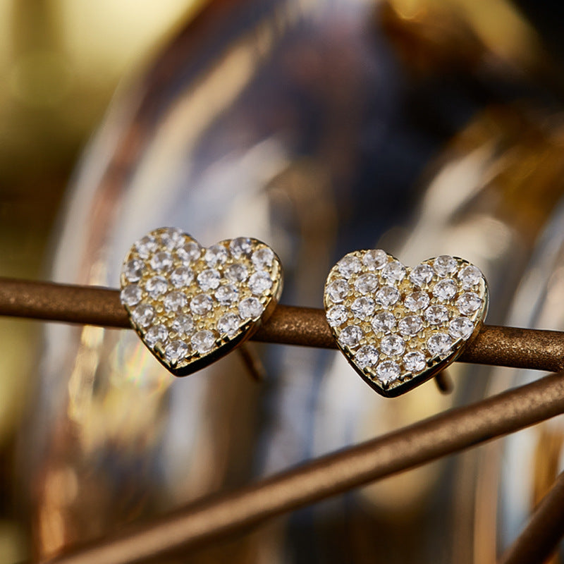 Sier Fashion Popular Fully Jeweled Loving Stud Earrings