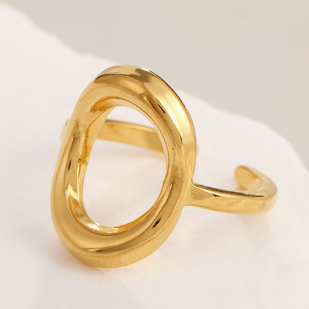 Korean Style Hollow Titanium Steel Design Personality Trendy Geometric Retro Ring