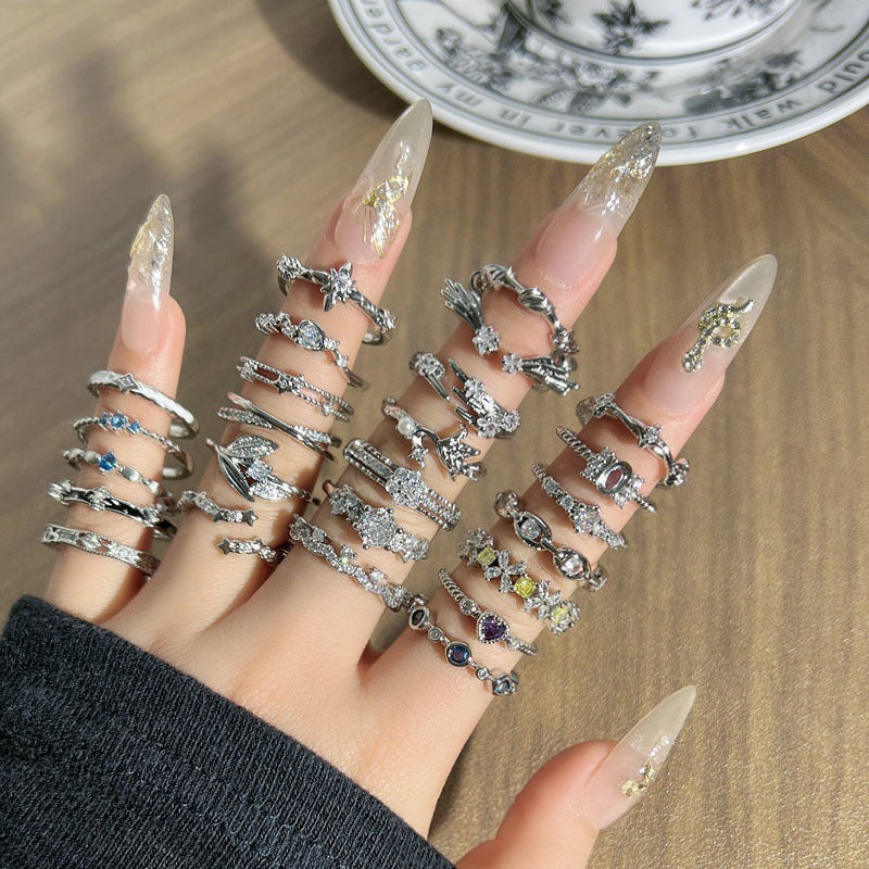 Irregular Texture Geometric Asterism Female Temperamental Minority Unique Design Index Rings
