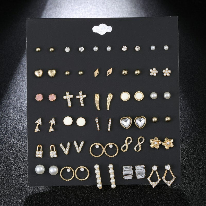 Metal Irregular Geometry Pairs Earings Vintage Pearl Earrings