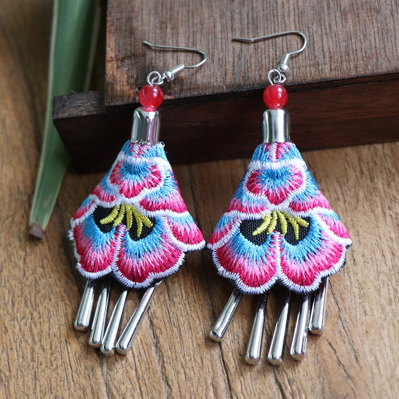 Yunnan National Style Embroidered Fabric Ethnic Earrings