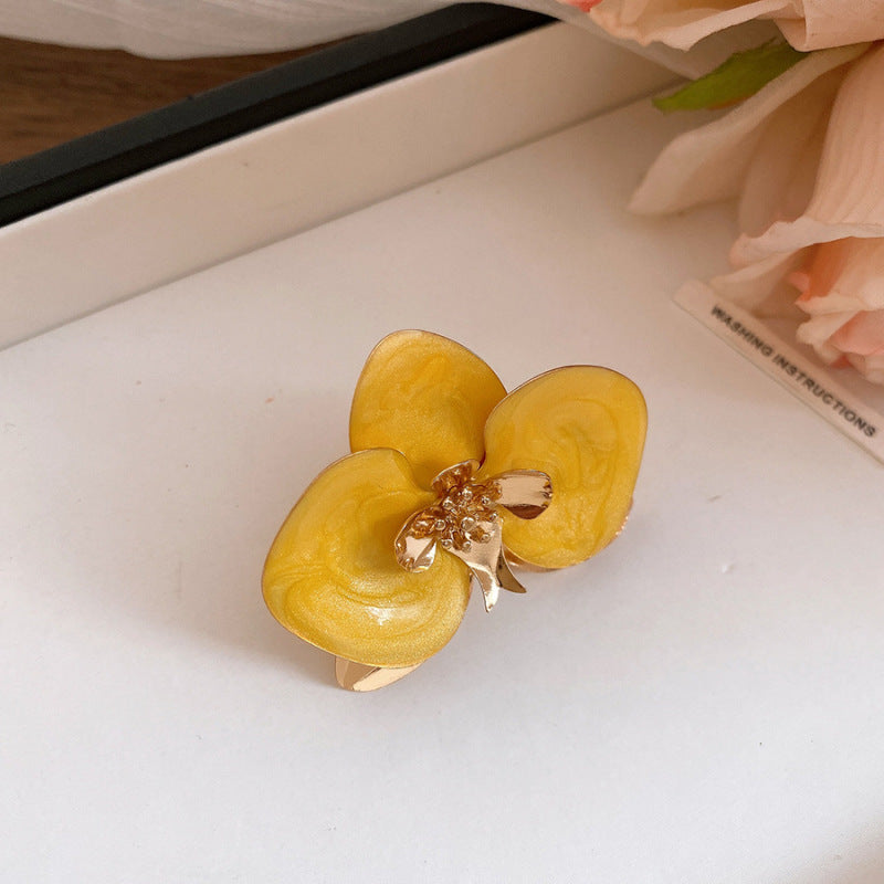 Women's Enamel Flower Open Golden Petal Design Rings