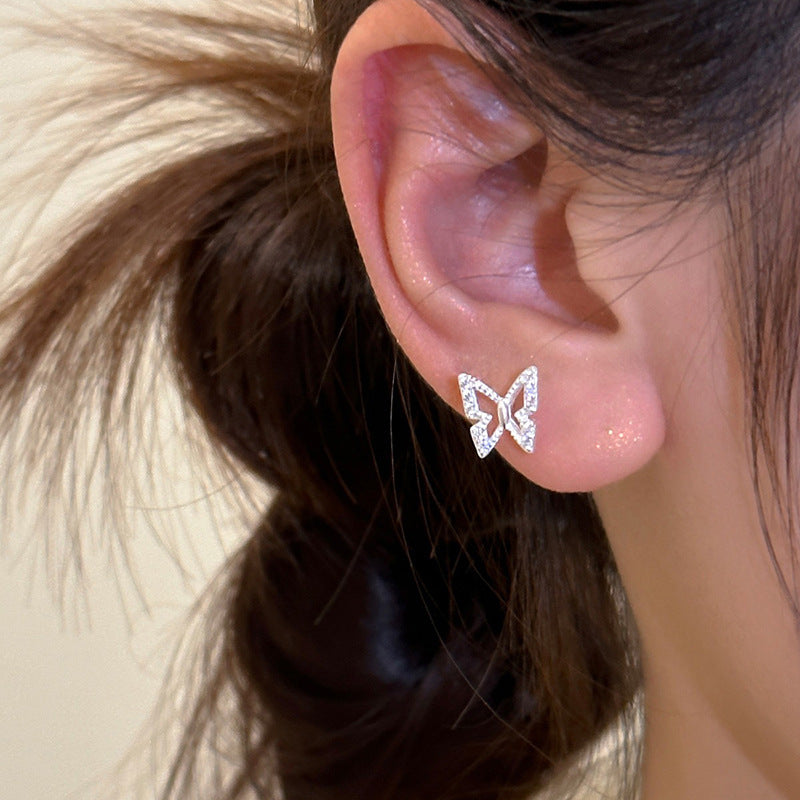 Women's Sterling Sier Hollow Butterfly Temperamental Fairy Stud Earrings