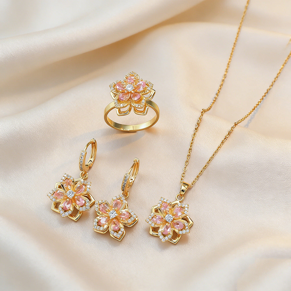 Women's Zircon Light Luxury High-grade Rotating Flower Fashion Titanium Steel Clavicle Necklaces