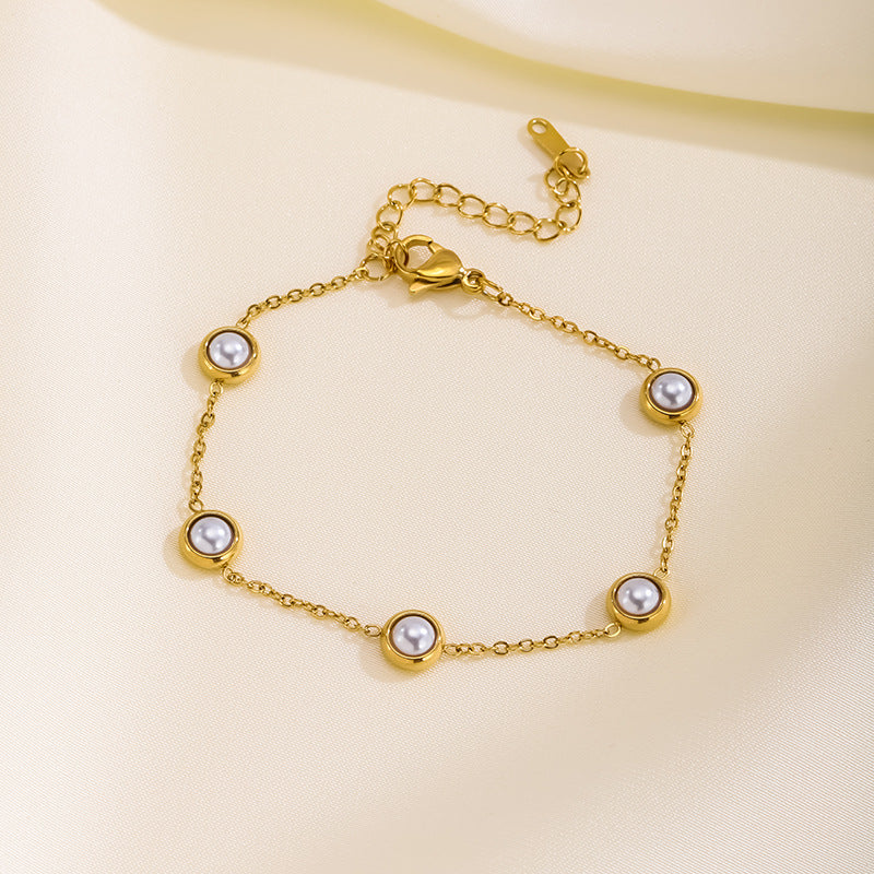 Women's Fresh White Pearl Clavicle Chain Round Of Bracelets