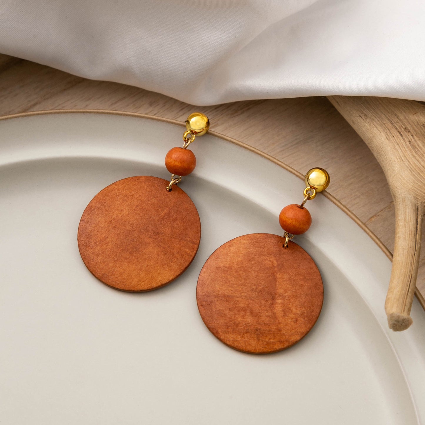 Women's Wooden Retro Simplicity Exaggeration Hollow Design Round Wood Earrings
