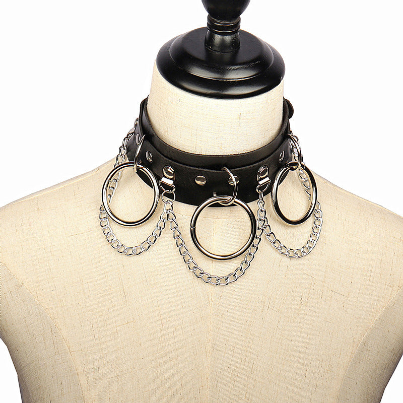 High Profile Fashion Punk Nightclub Chain Clavicle Leather Collar