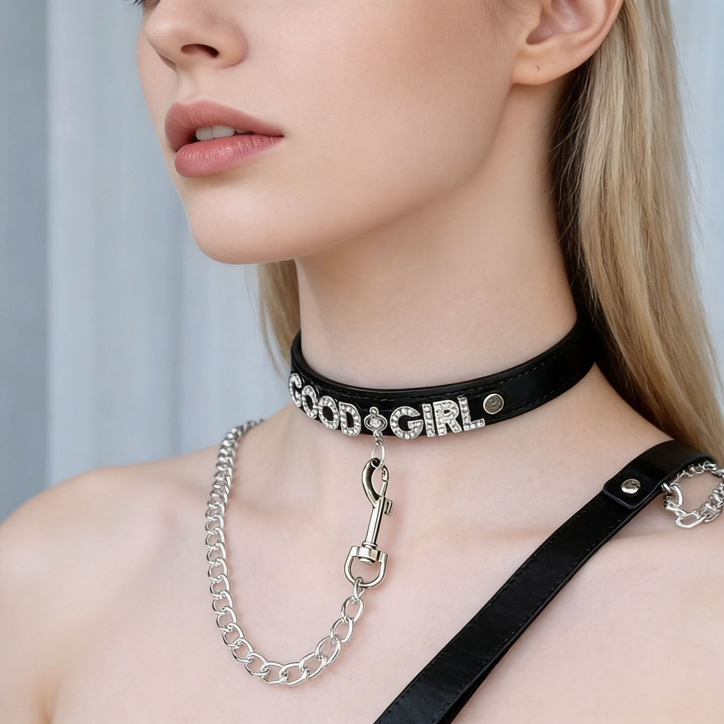 Women's Punk Black Leather Dark Sweet Cool Couple Collar
