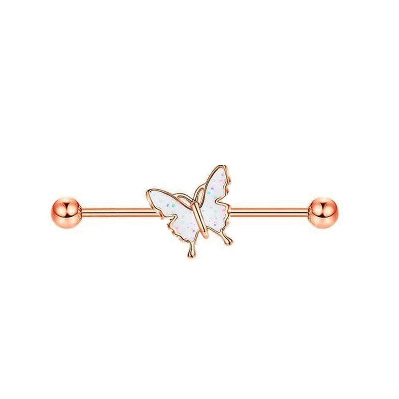 Simple Industrial Barbell Ear External Thread Piercing Dripping Butterfly Bridge Stud Earrings