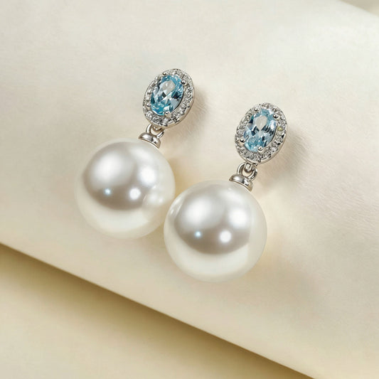 Women's Needle Aquamarine Pearl Special Interest Light Luxury Stud Earrings