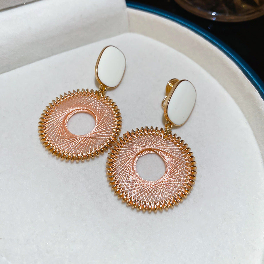 Women's Drop Oil Rectangular Thick Thread Woven Round Niche Exaggerating Earrings