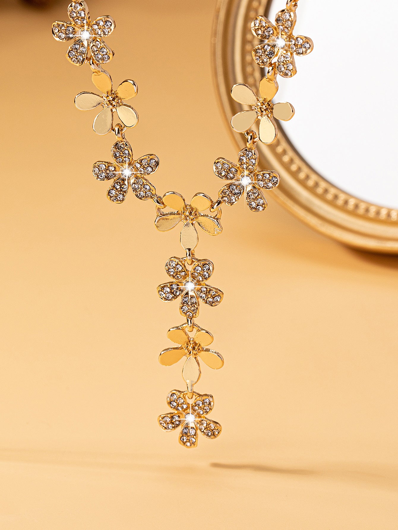 Women's Full Diamond Flower Temperament Twin Double Necklaces