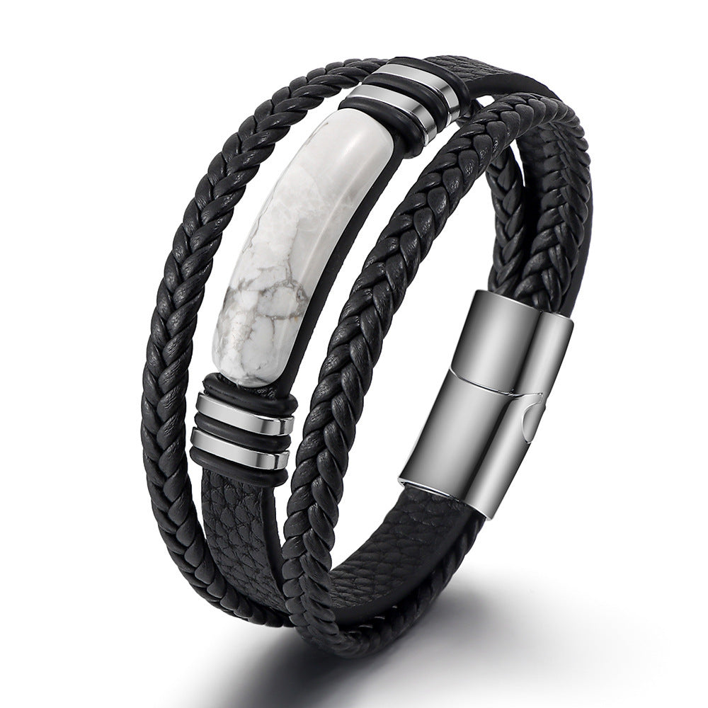 Men's Rope Leather Stone Magnetic Buckle Bracelets