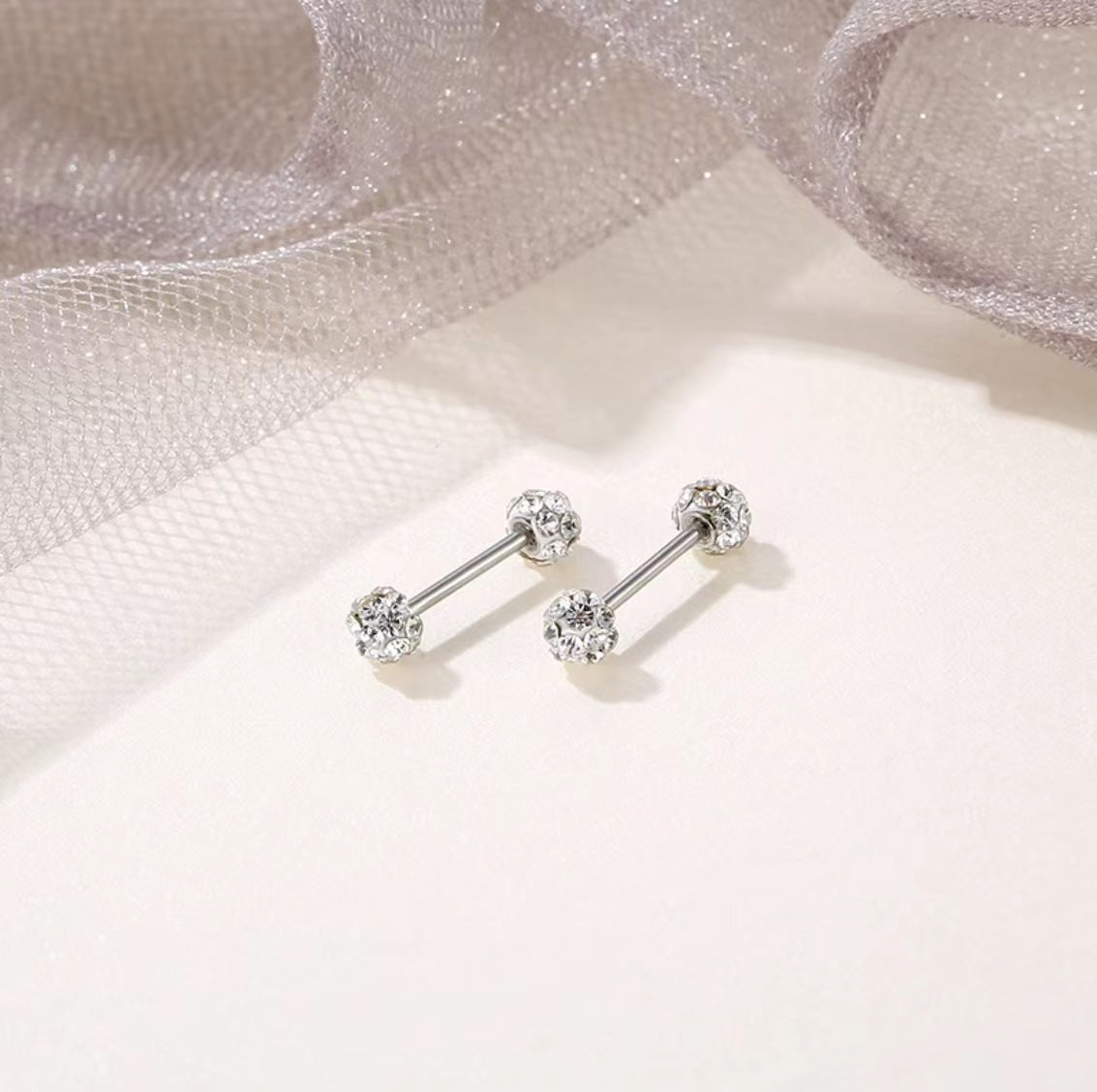 Women's Sier No Need To Take Off Diamond Ball Ear Earrings