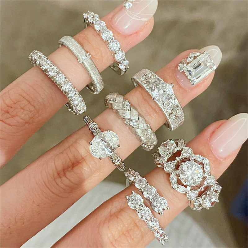 Women's Retro Sterling Sier Brushed Zircon Light Rings