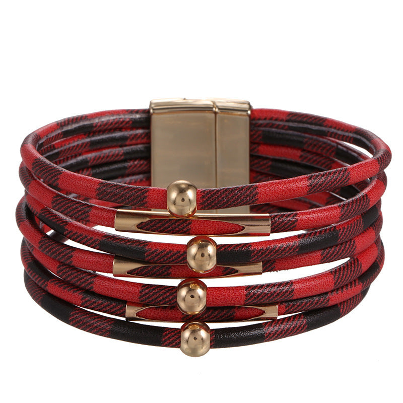 Print Magnetic Buckle Leather String Beads Rope Bracelets