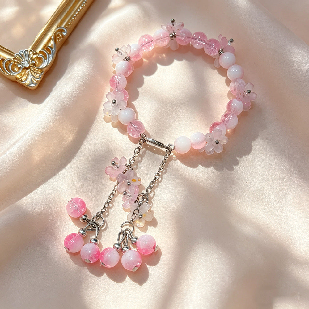 Mori Style Flower Green Super Temperament Show White Crystal Bracelet