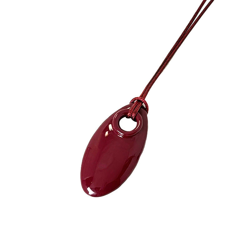 Women's Wine Red High Sense Sier Water Necklaces