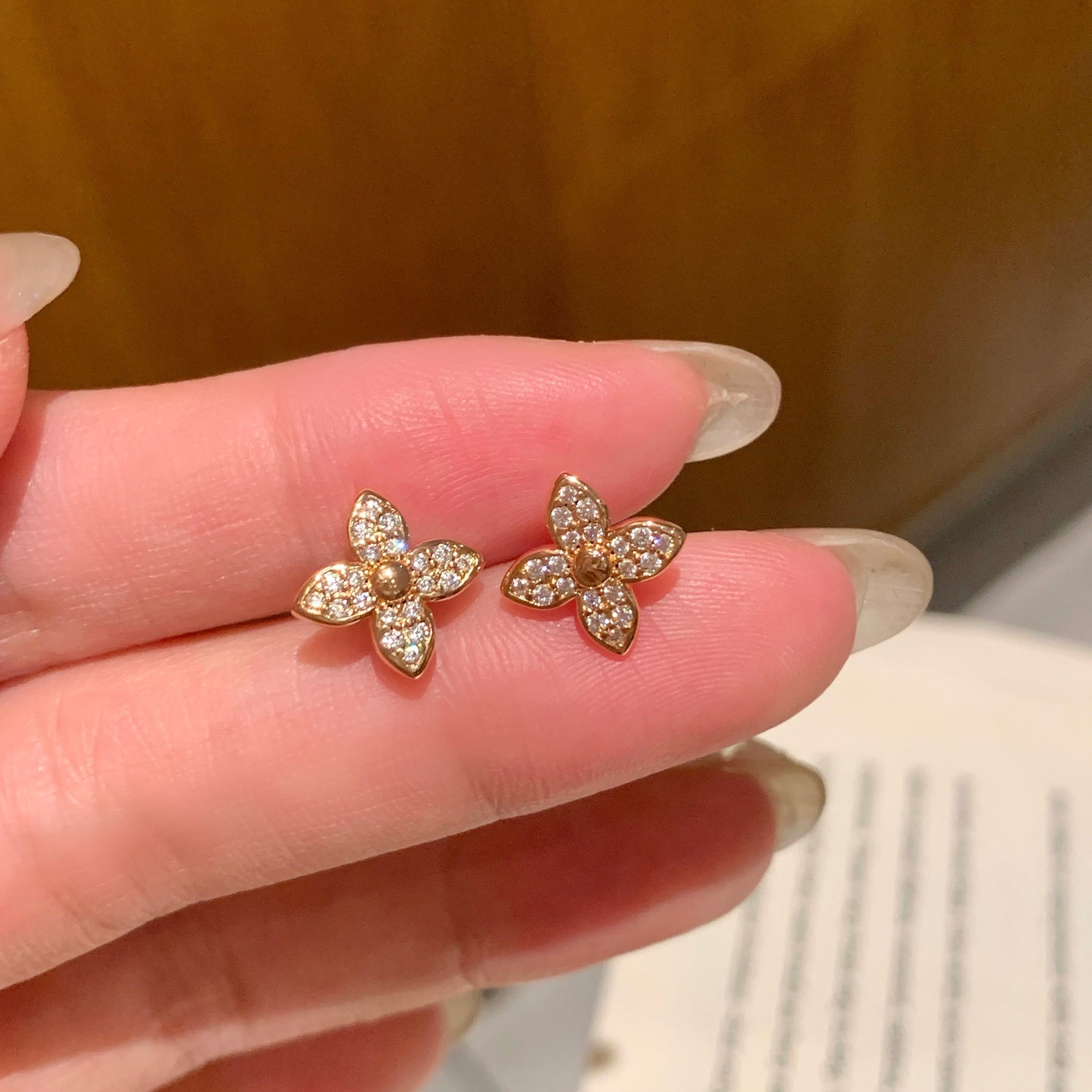 Women's Needle Real Gold Plating Diamond Four Earrings