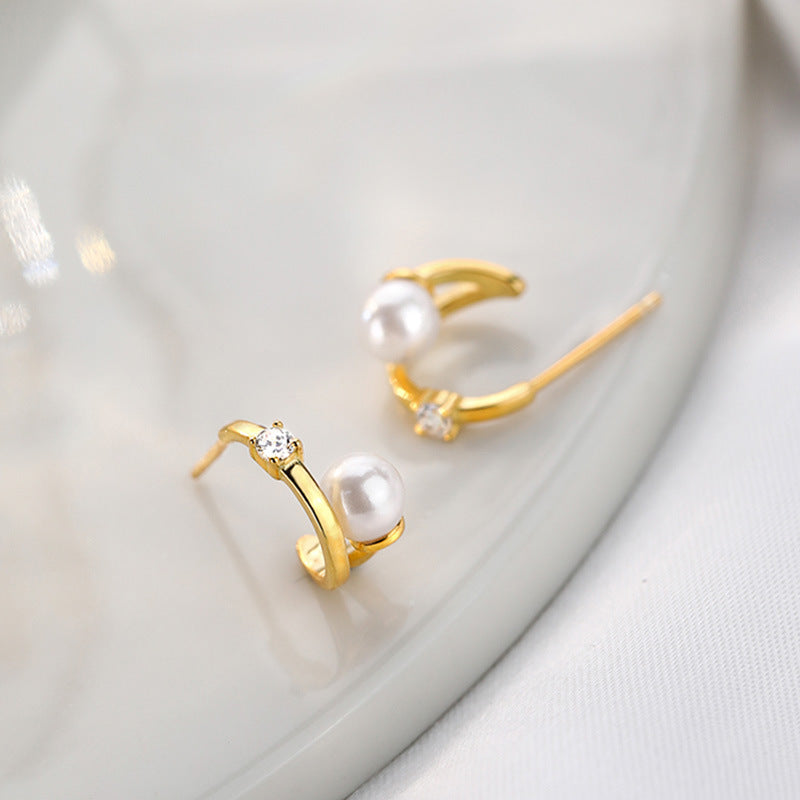 Sier Shell Pearl Ear Niche High-grade Zircon Trendy Earrings
