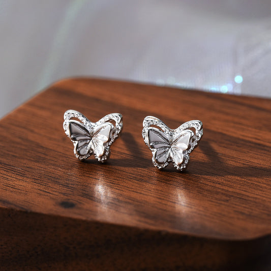 Women's Butterfly Sier-plated Elegant Design High-grade Earrings