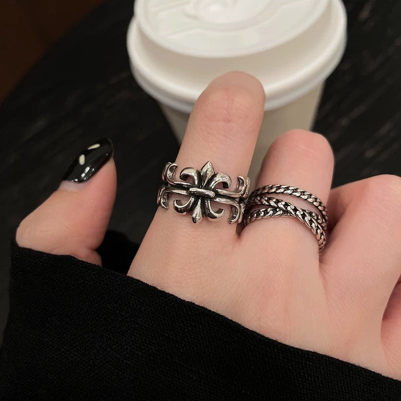 Women's Cross Distressed Metal Open For Design Retro Index Ring