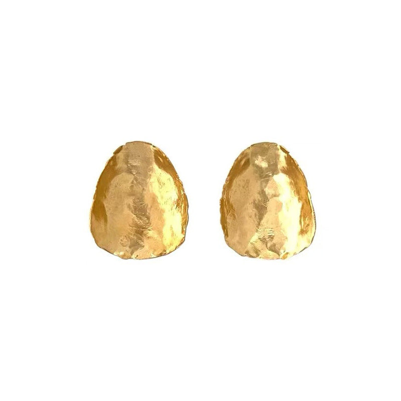 Needle Irregular Texture Round Copper Plated Real Gold Light Luxury Earrings