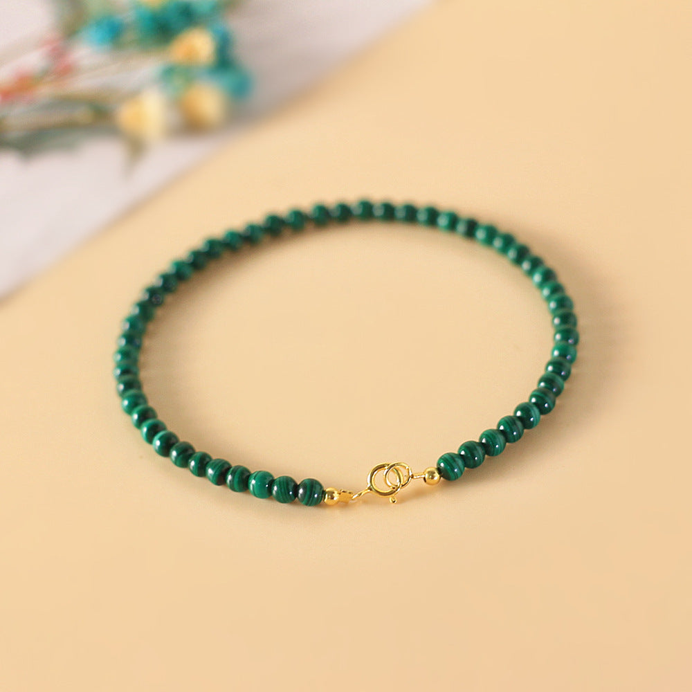 Women's Natural Green Malachite Rough Stone Thin Single Small Crystal Cute Bracelet