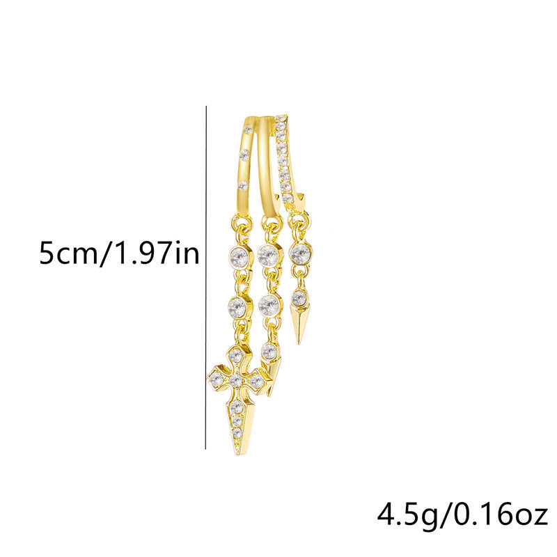 Hip Hop Cross Tassel Single Personality Design Inlaid Zirconium Rings