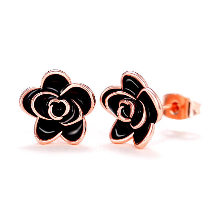 Shi Sweet Temperament Style Camellia Ladies Stud Earrings