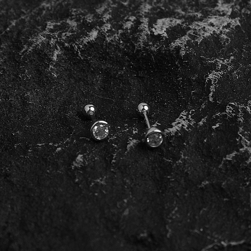 Men's Sier Needle Zircon Round Beads Thread Single Earrings