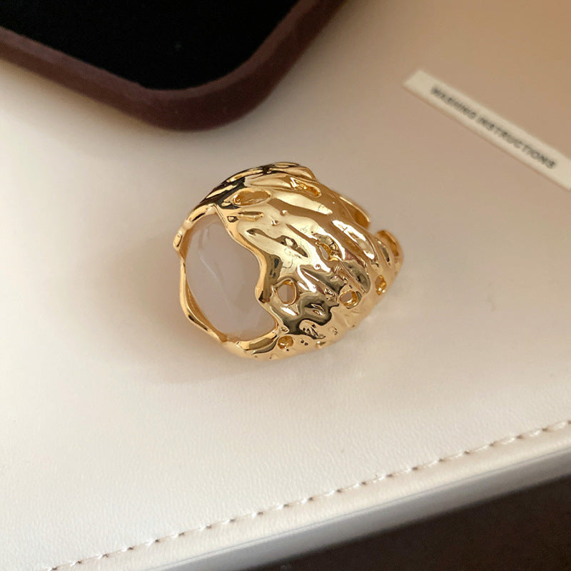 Women's Enamel Flower Open Golden Petal Design Rings