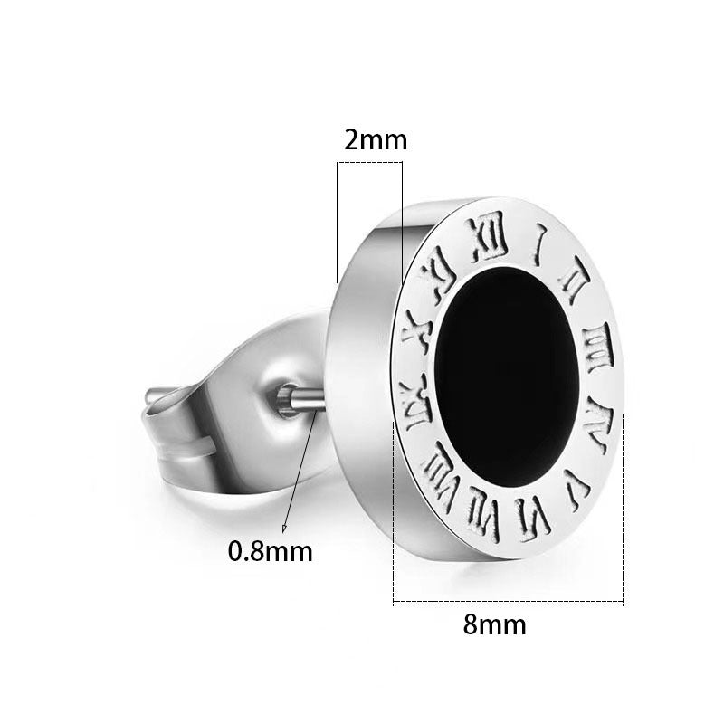 Men's Stainless Steel Roman Digital Drop Oil Personalized Puncture Stud Earrings