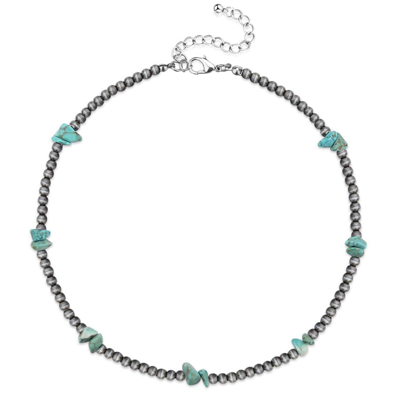 Women's & Men's Brushed Tin Round Beads Navajo Western Style Double Necklaces